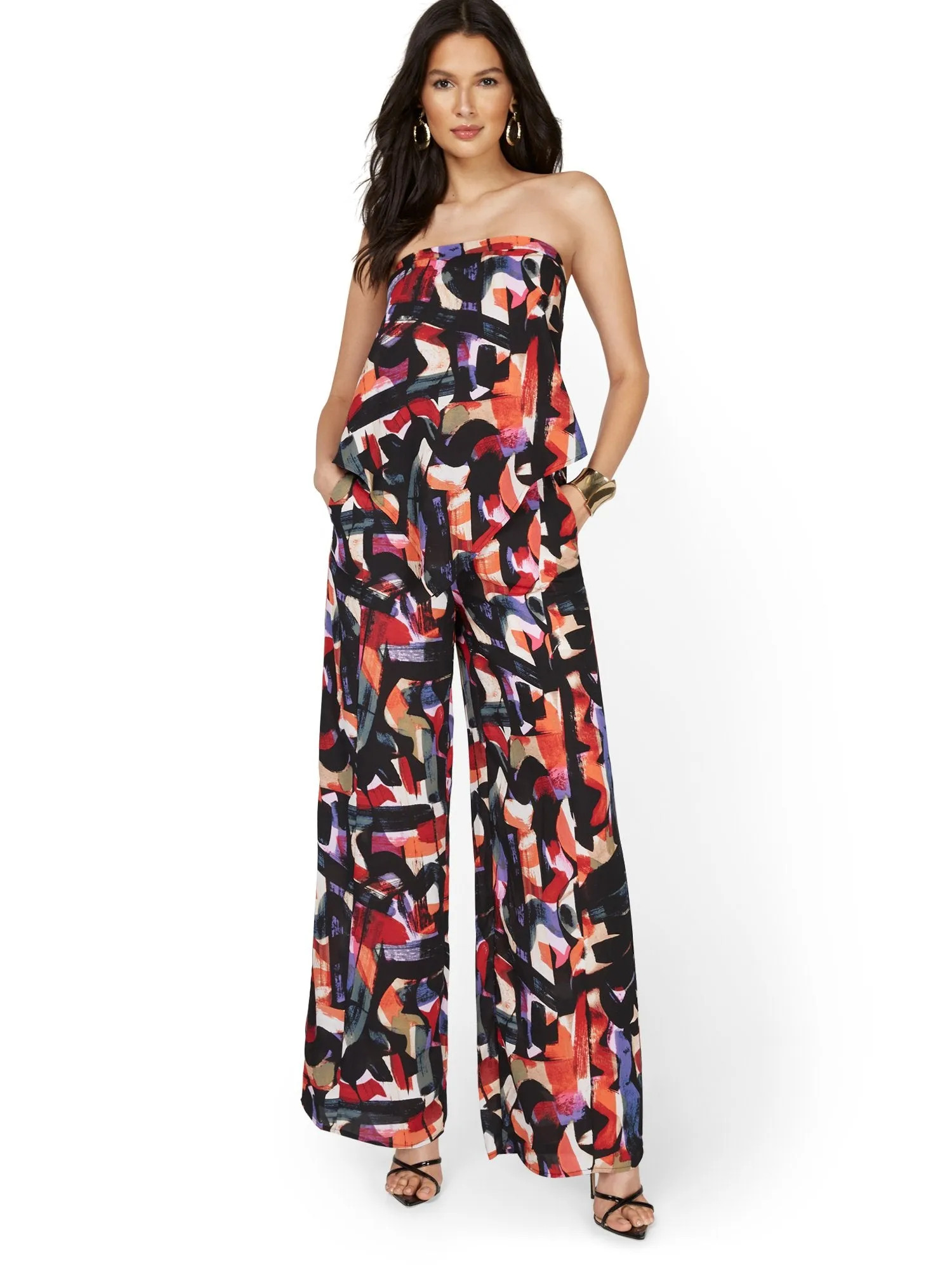 Abstract-Print Tie-Waist Wide-Leg Pant
