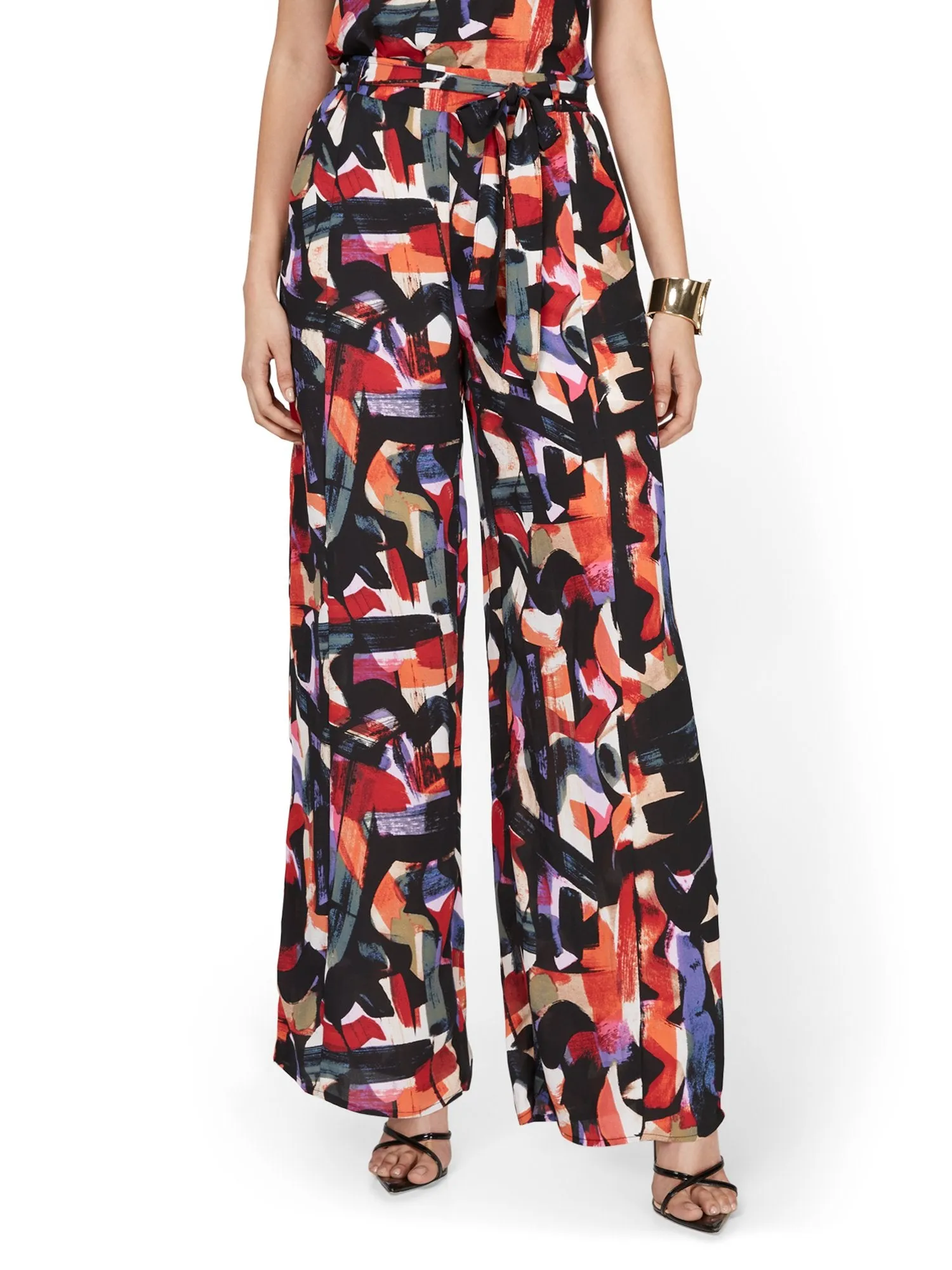 Abstract-Print Tie-Waist Wide-Leg Pant