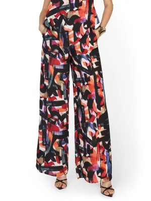 Abstract-Print Tie-Waist Wide-Leg Pant