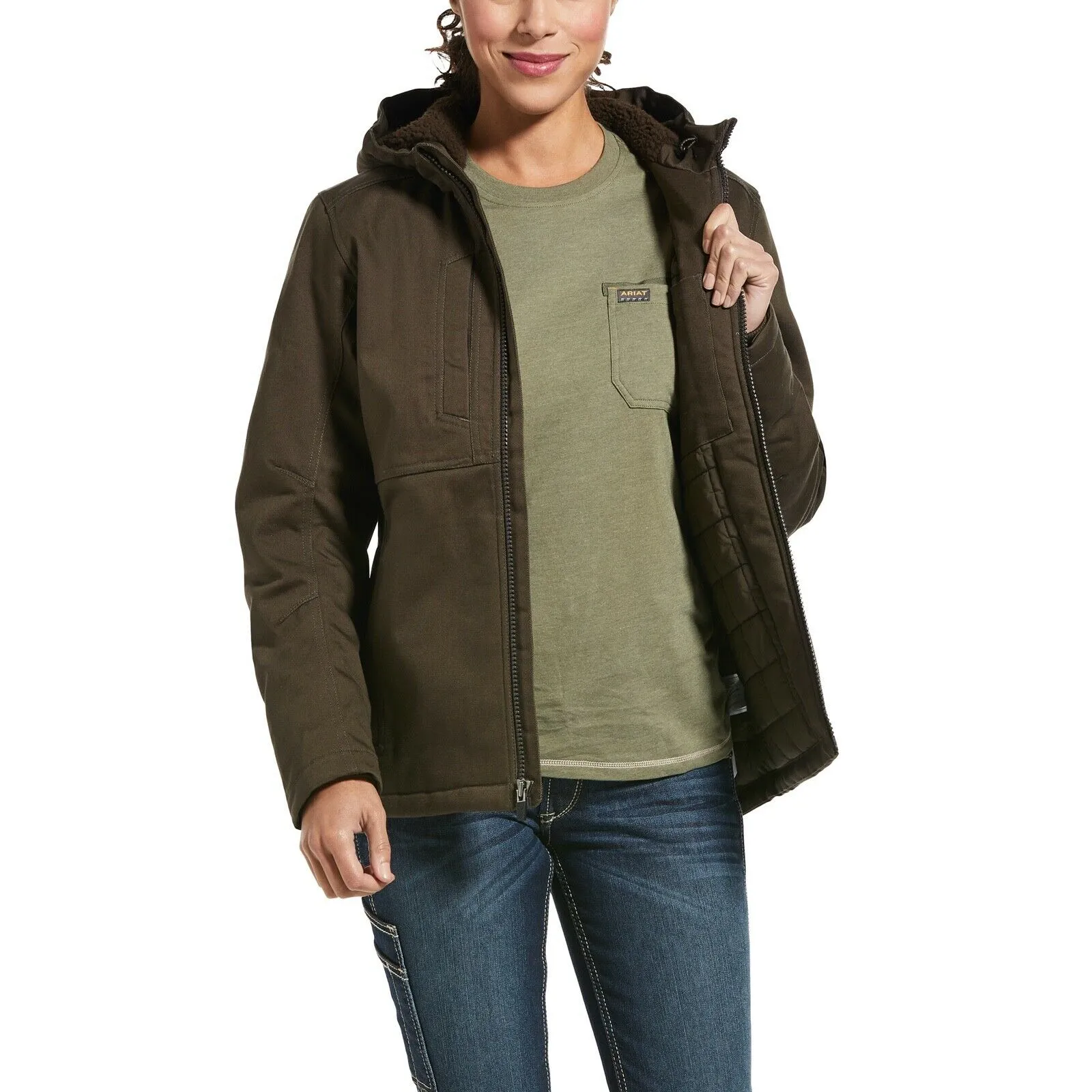 Ariat® Ladies Rebar™ DuraCanvas Insulated Brown Hooded Jacket 10032918