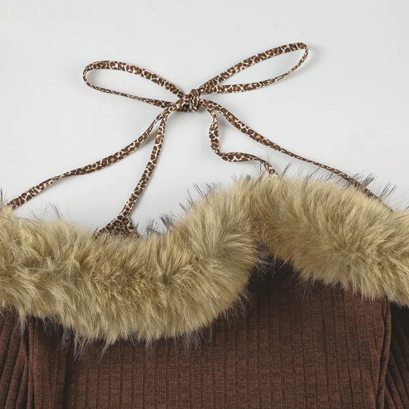 Aurora Faux Fur Halter Top