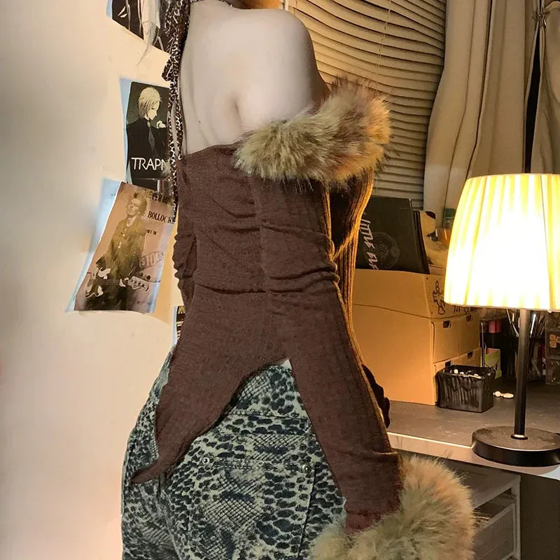 Aurora Faux Fur Halter Top