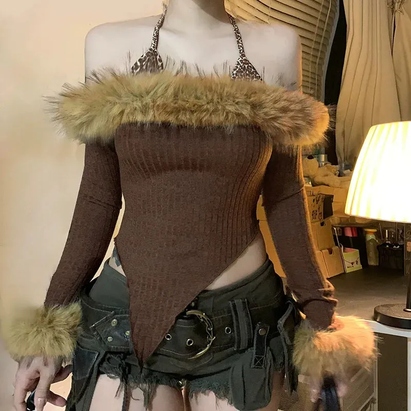 Aurora Faux Fur Halter Top