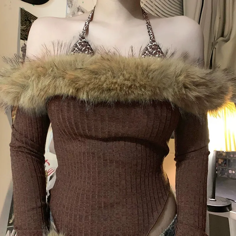 Aurora Faux Fur Halter Top