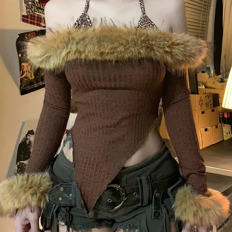 Aurora Faux Fur Halter Top