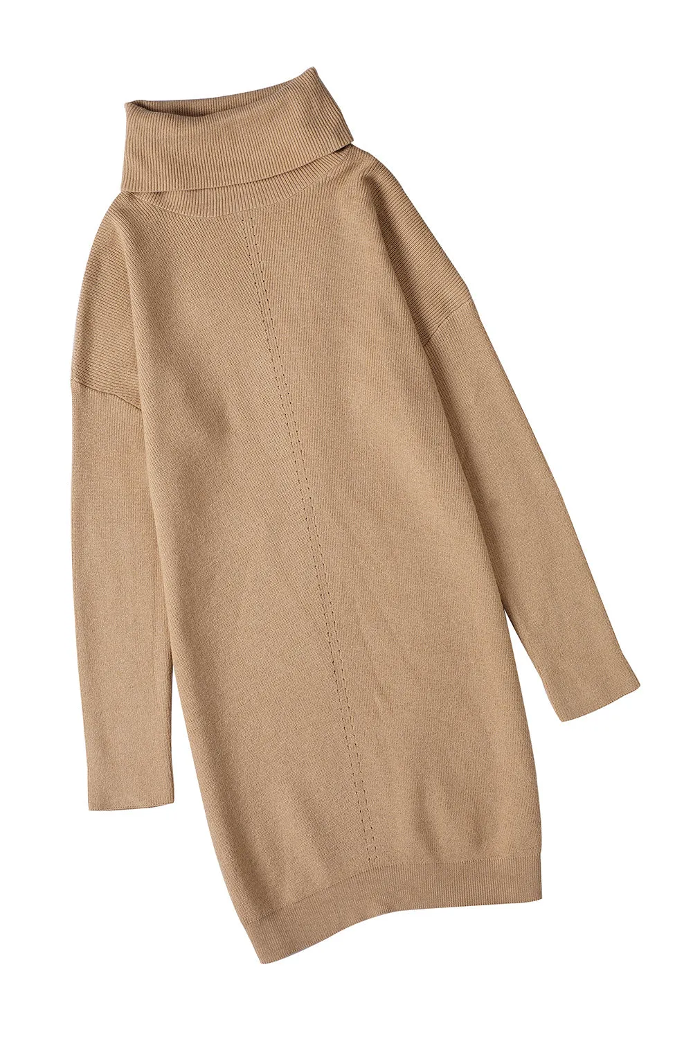 Brown Turtleneck Long Sleeve Knitted Sweater Dress