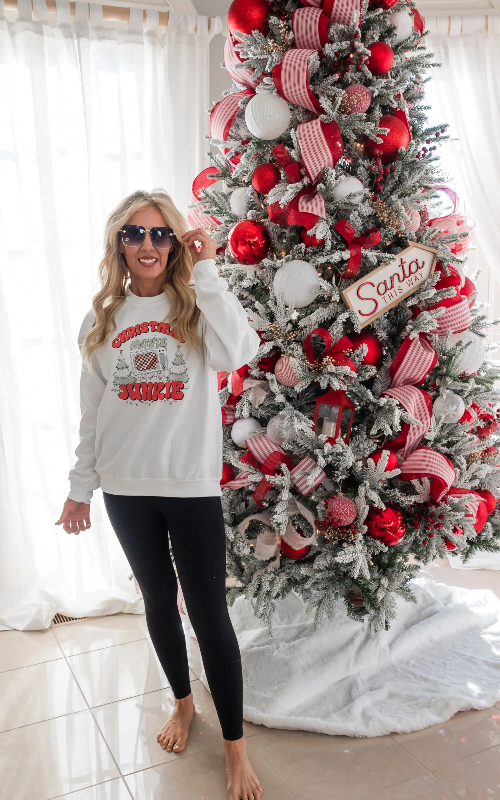 Christmas Movie Junkie Crewneck Sweatshirt**
