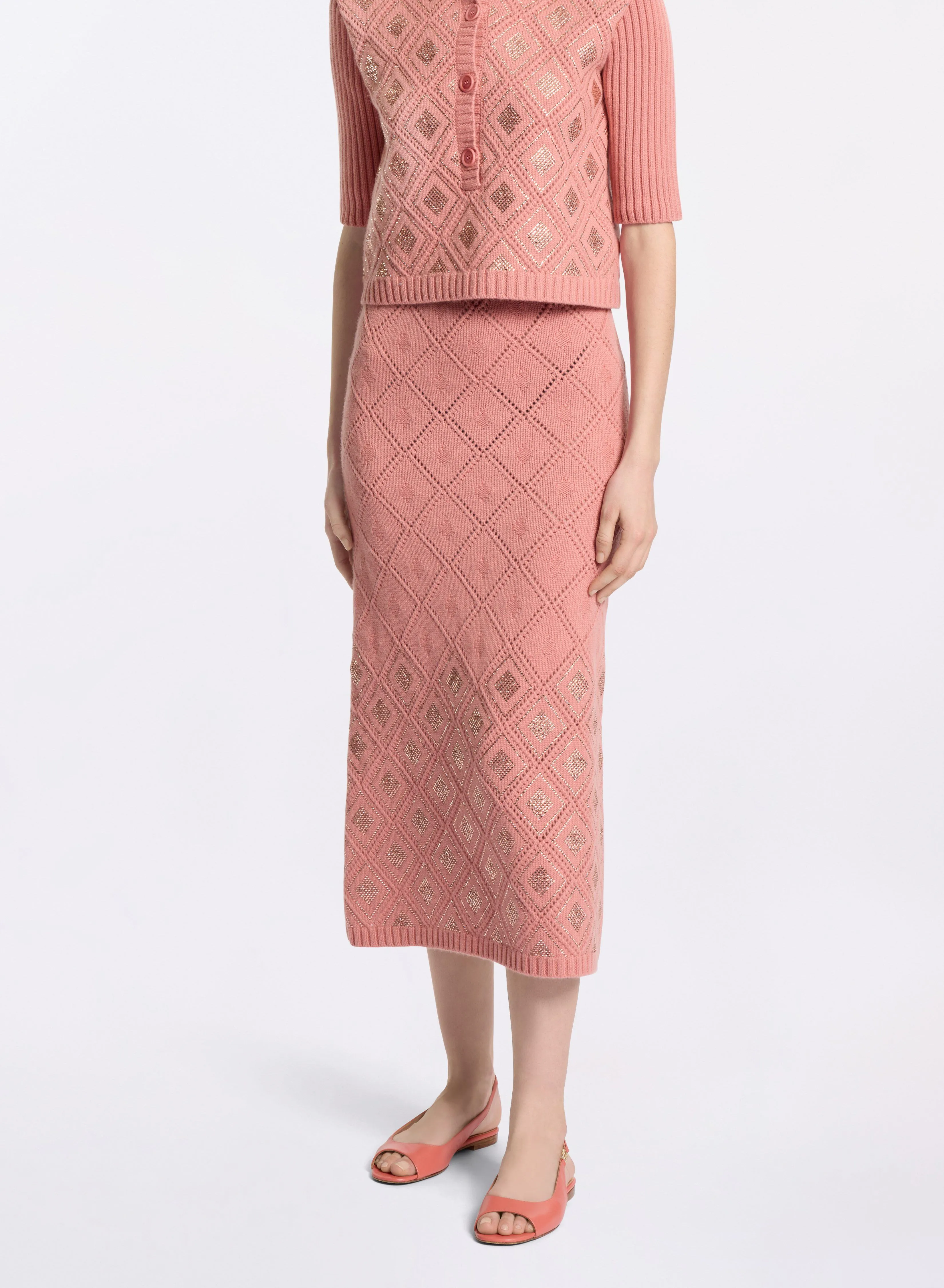 Embellished Knit Midi Skirt