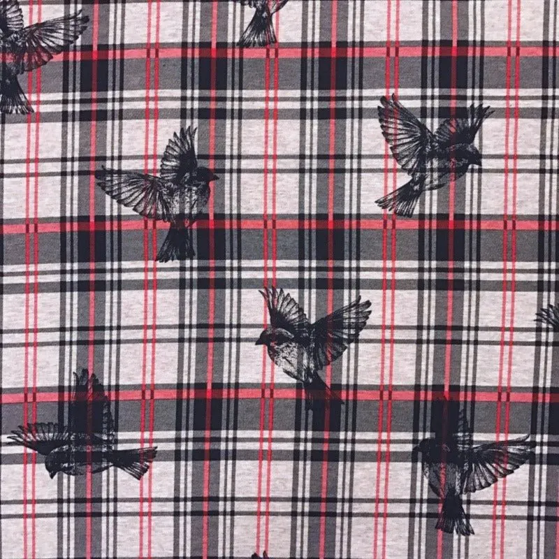 French Terry brushed - Plaid Sparrows-Red