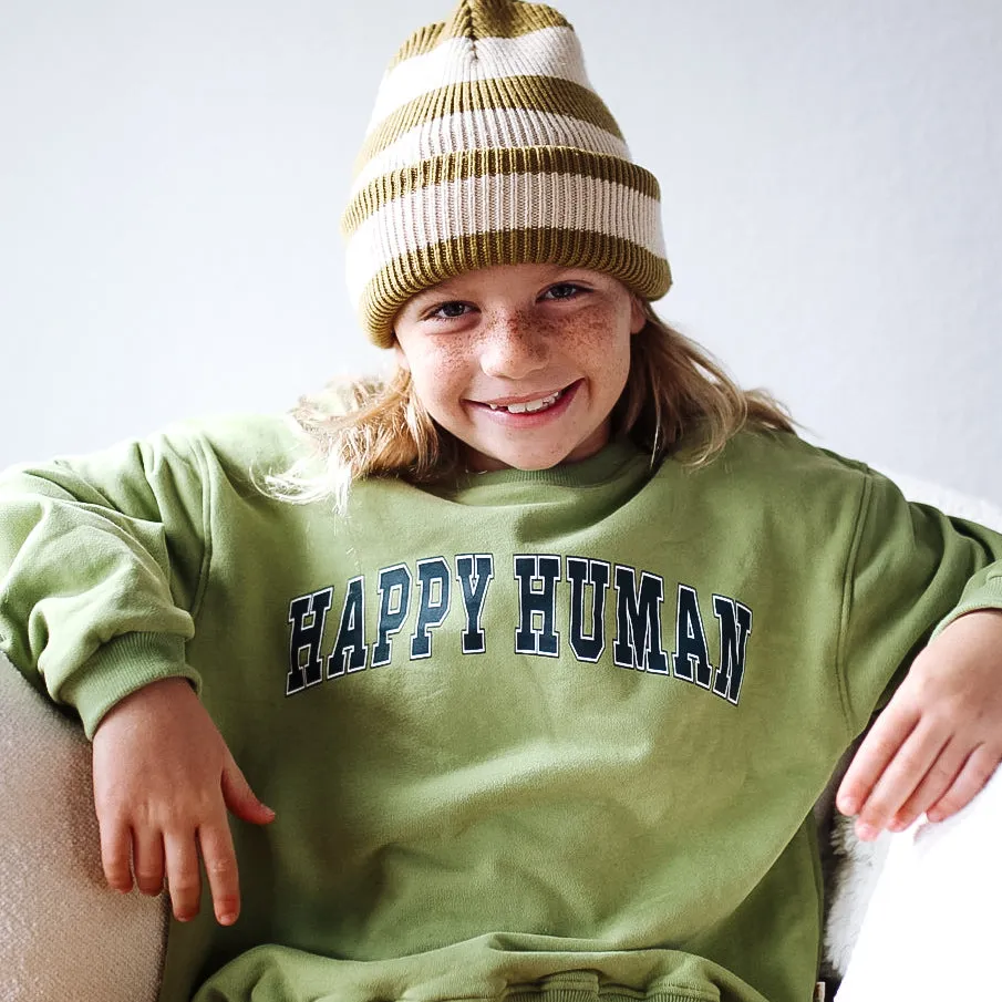 HAPPY HUMAN | GREEN | oversized  drop shoulder pullover | KIDS