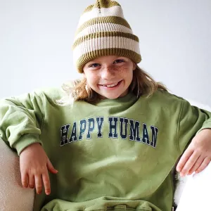 HAPPY HUMAN | GREEN | oversized  drop shoulder pullover | KIDS