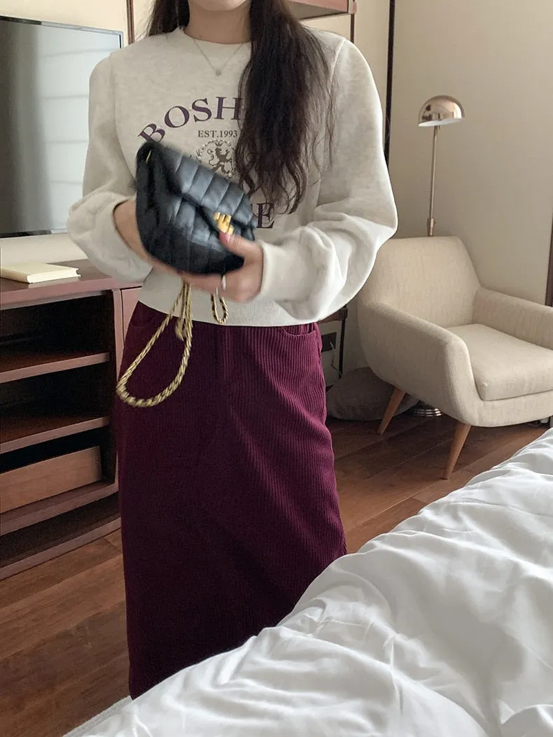 [Korean Style] 2 Color Pearl Embellished Cropped Graphic Sweatshirt