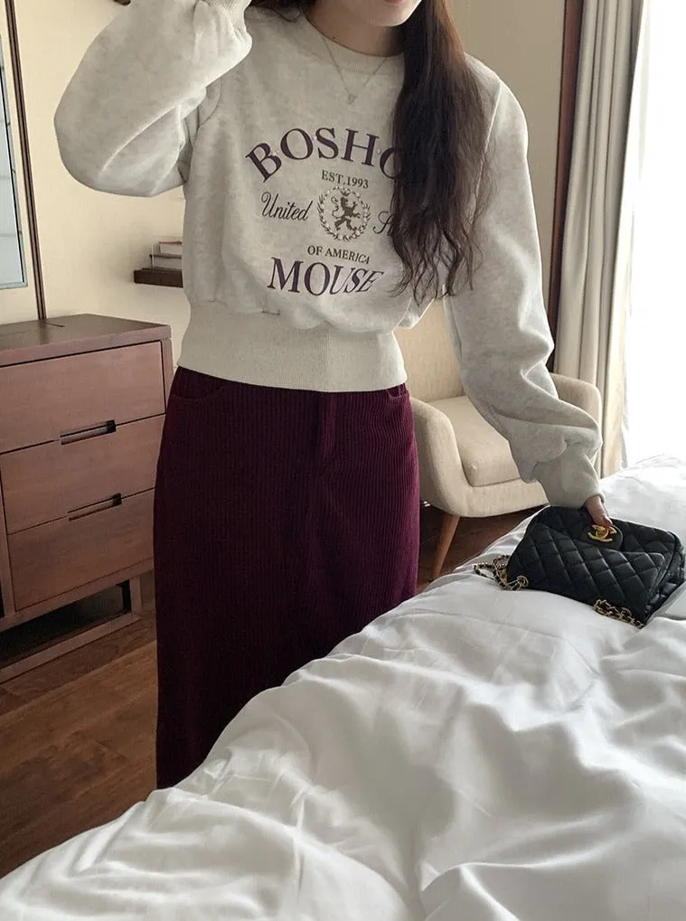 [Korean Style] 2 Color Pearl Embellished Cropped Graphic Sweatshirt