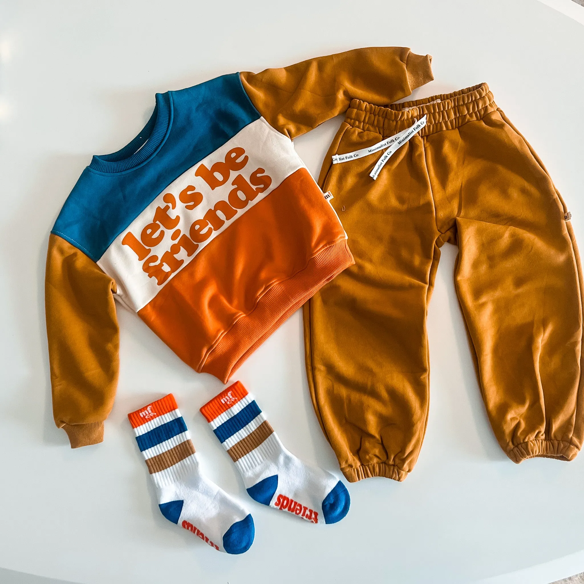 LET'S BE FRIENDS pullover |  mustard   blue   orange | oversized  drop shoulder | KIDS