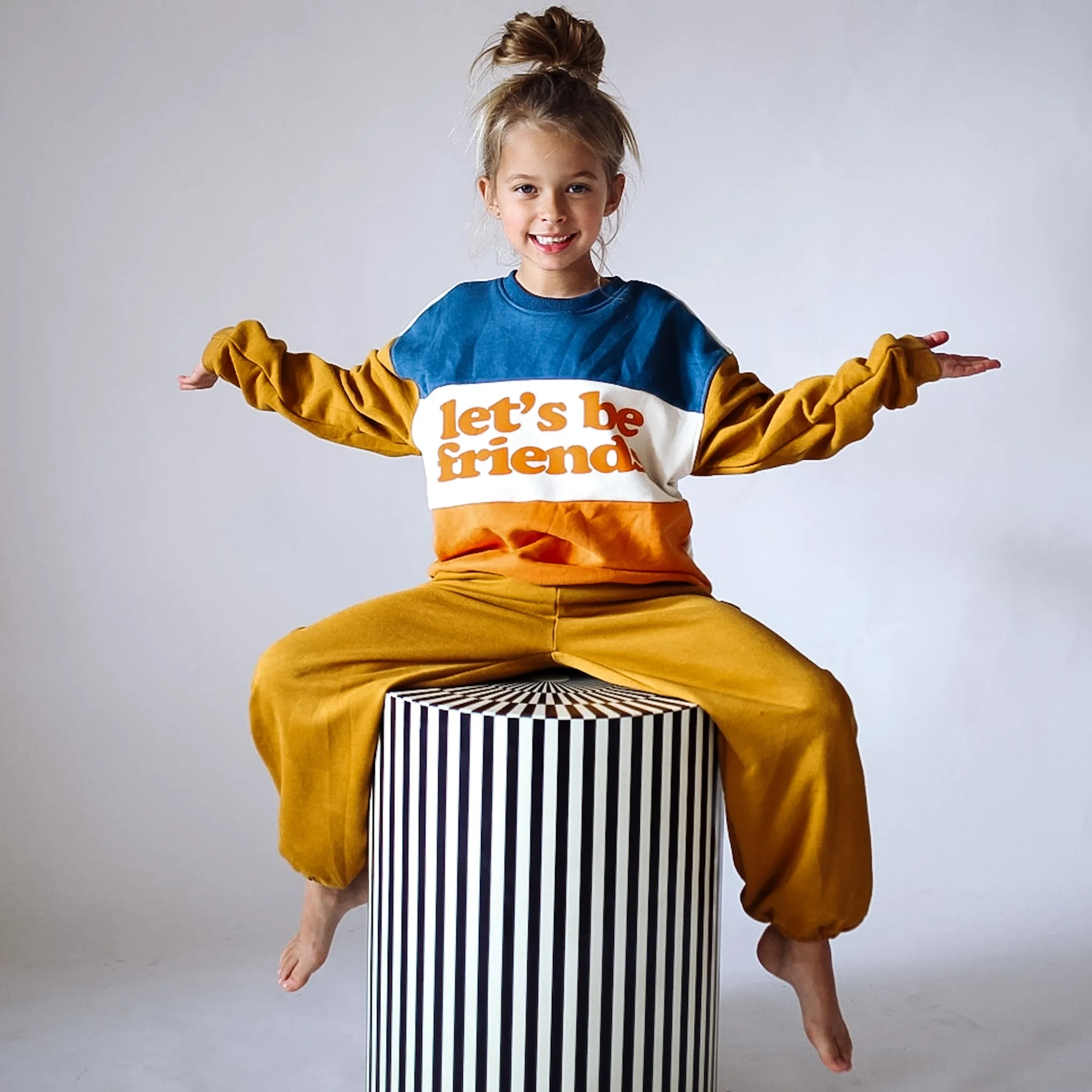 LET'S BE FRIENDS pullover |  mustard   blue   orange | oversized  drop shoulder | KIDS