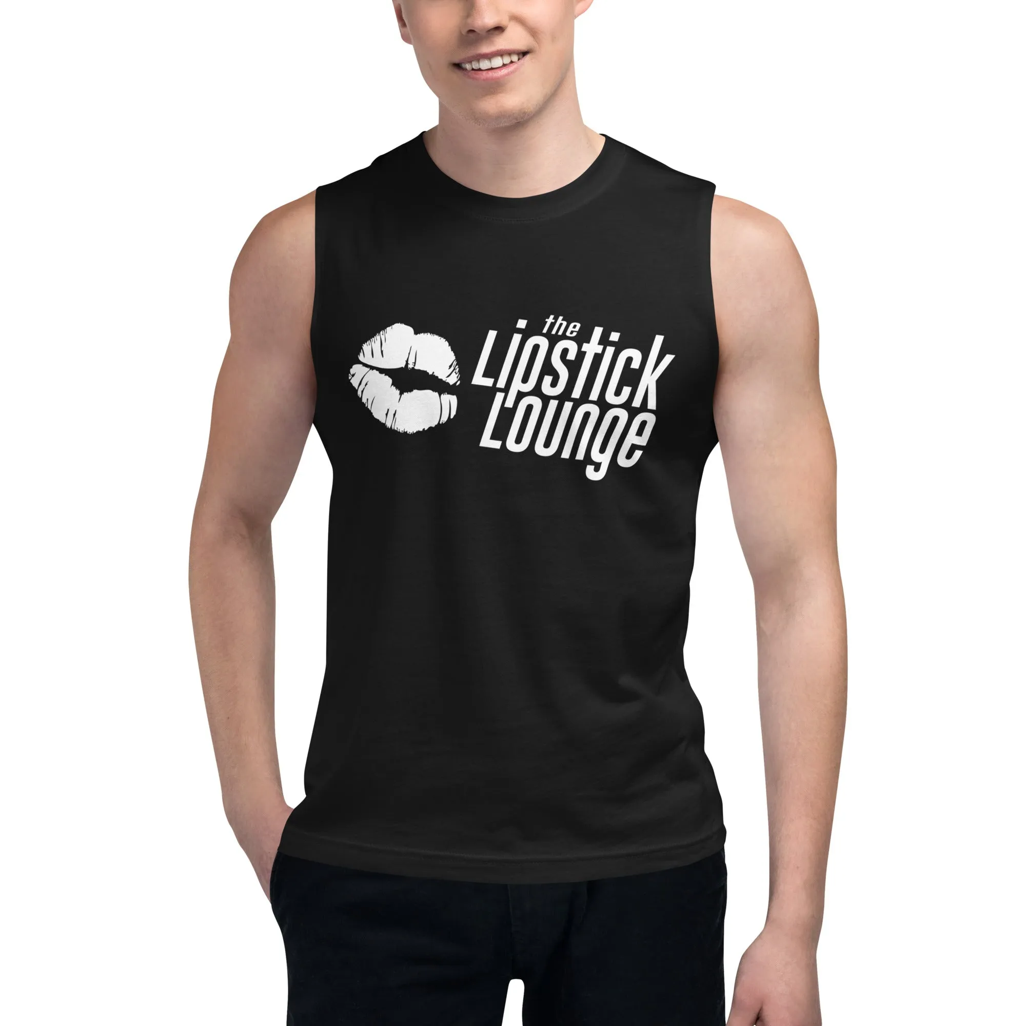 Lipstick Lounge White/Black Logo Muscle Shirt