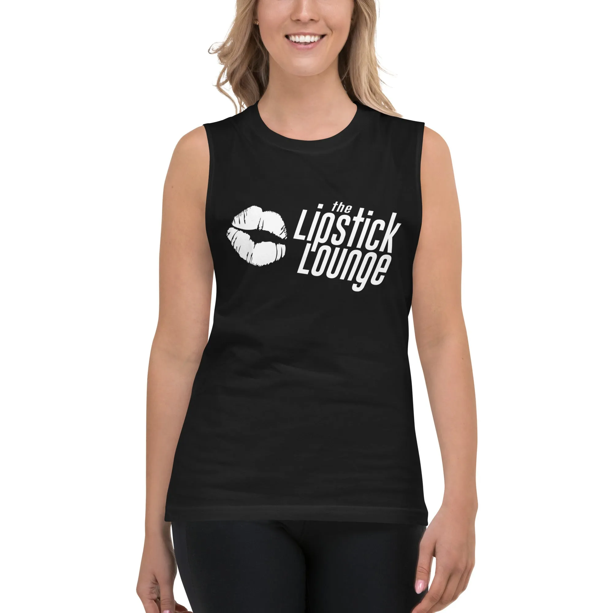 Lipstick Lounge White/Black Logo Muscle Shirt