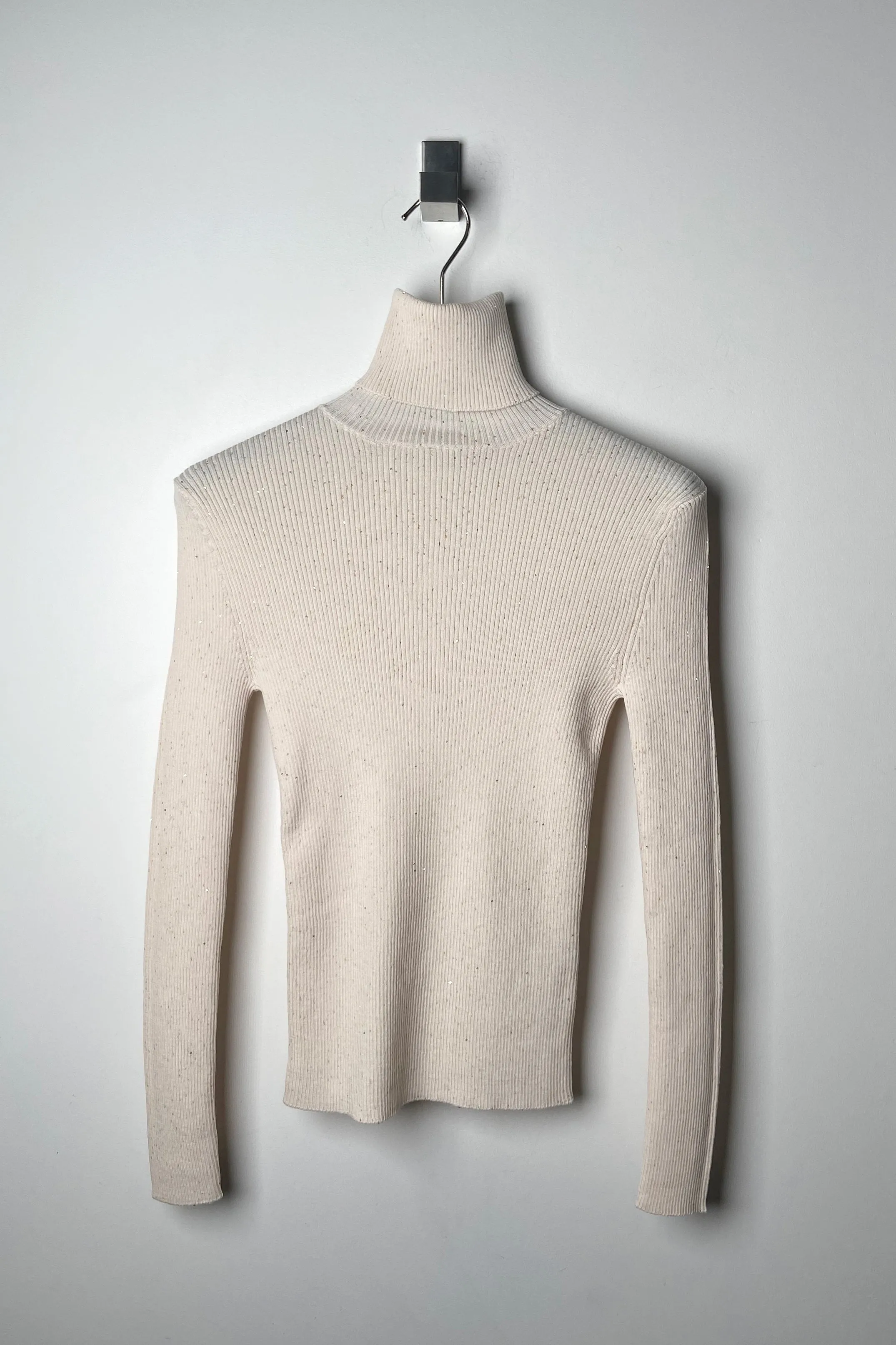 Lorena Antoniazzi Ribbed Sequin Turtleneck in Cream