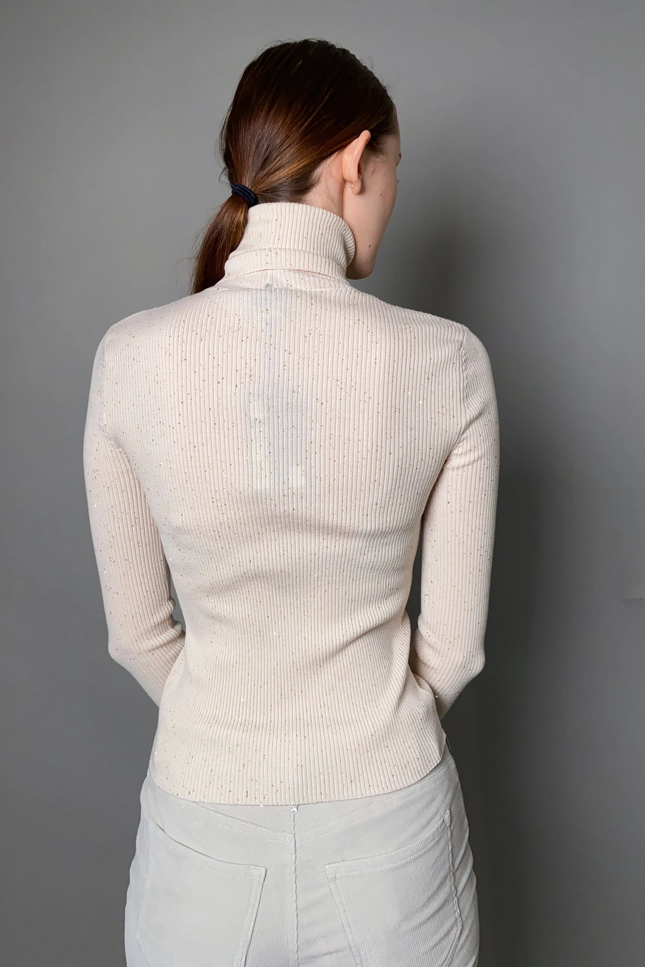 Lorena Antoniazzi Ribbed Sequin Turtleneck in Cream