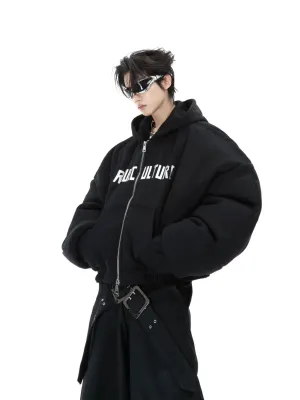 Metallic Text Print Hooded Jacket