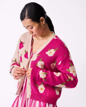 Raven Cardigan - Fuchsia & Oatmeal