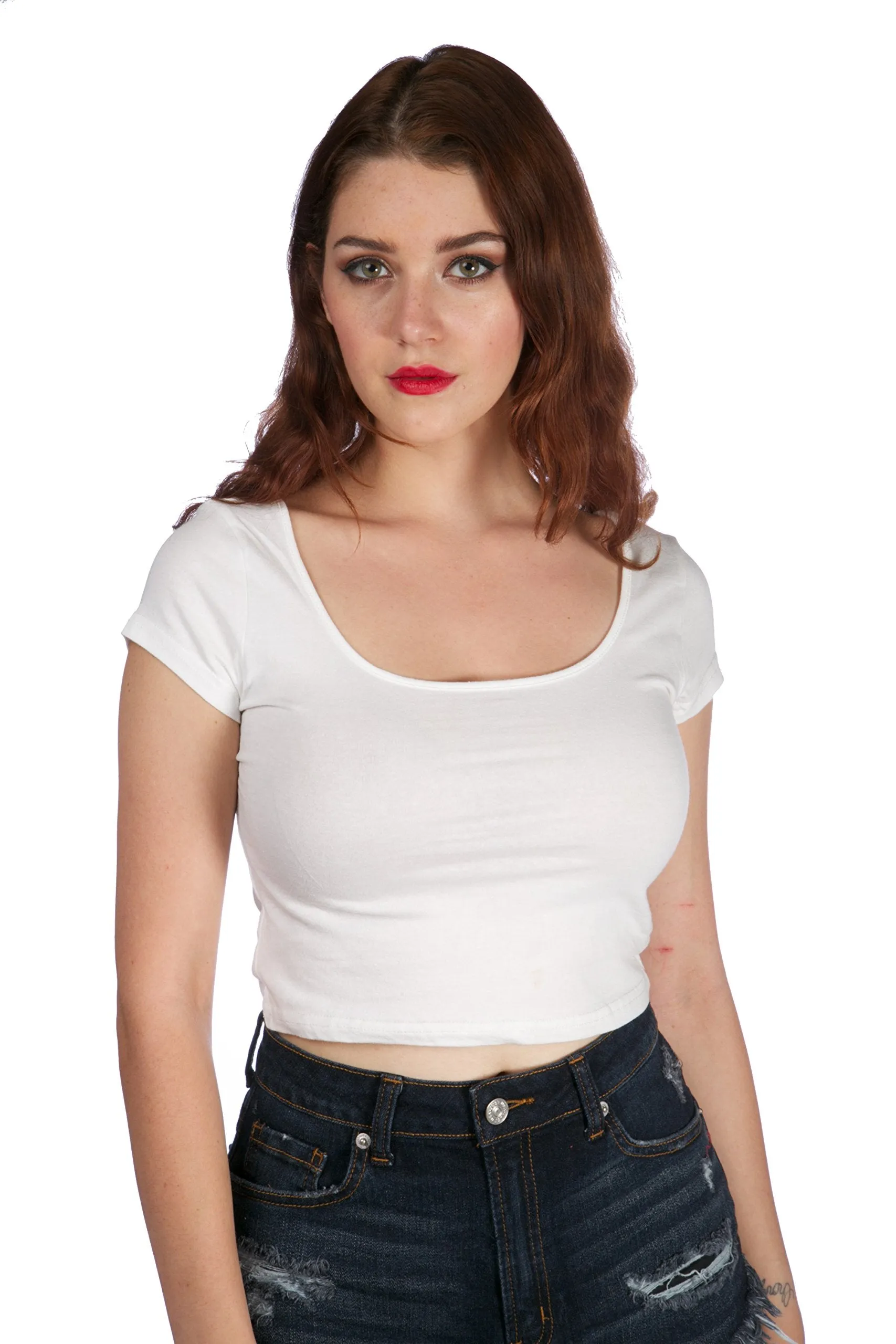 Short cap sleeve criss-cross top cotton spandex (Medium, Coral)