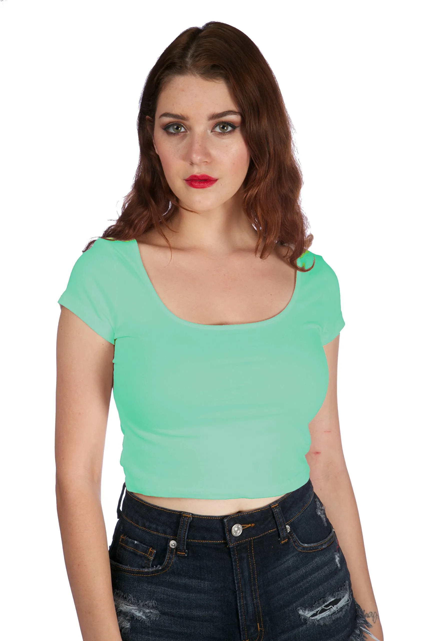 Short cap sleeve criss-cross top cotton spandex (Medium, Coral)