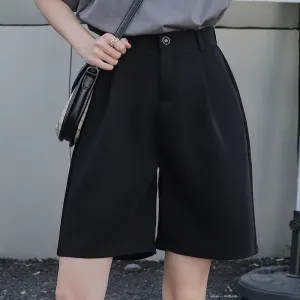 Suits Shorts Women Summer Thin High Waist Loose Wide Leg Straight A-Line Casual Pants Bermuda Shorts