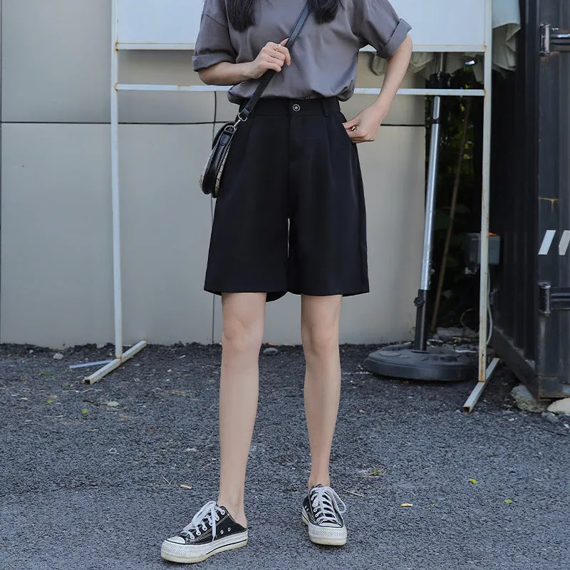 Suits Shorts Women Summer Thin High Waist Loose Wide Leg Straight A-Line Casual Pants Bermuda Shorts
