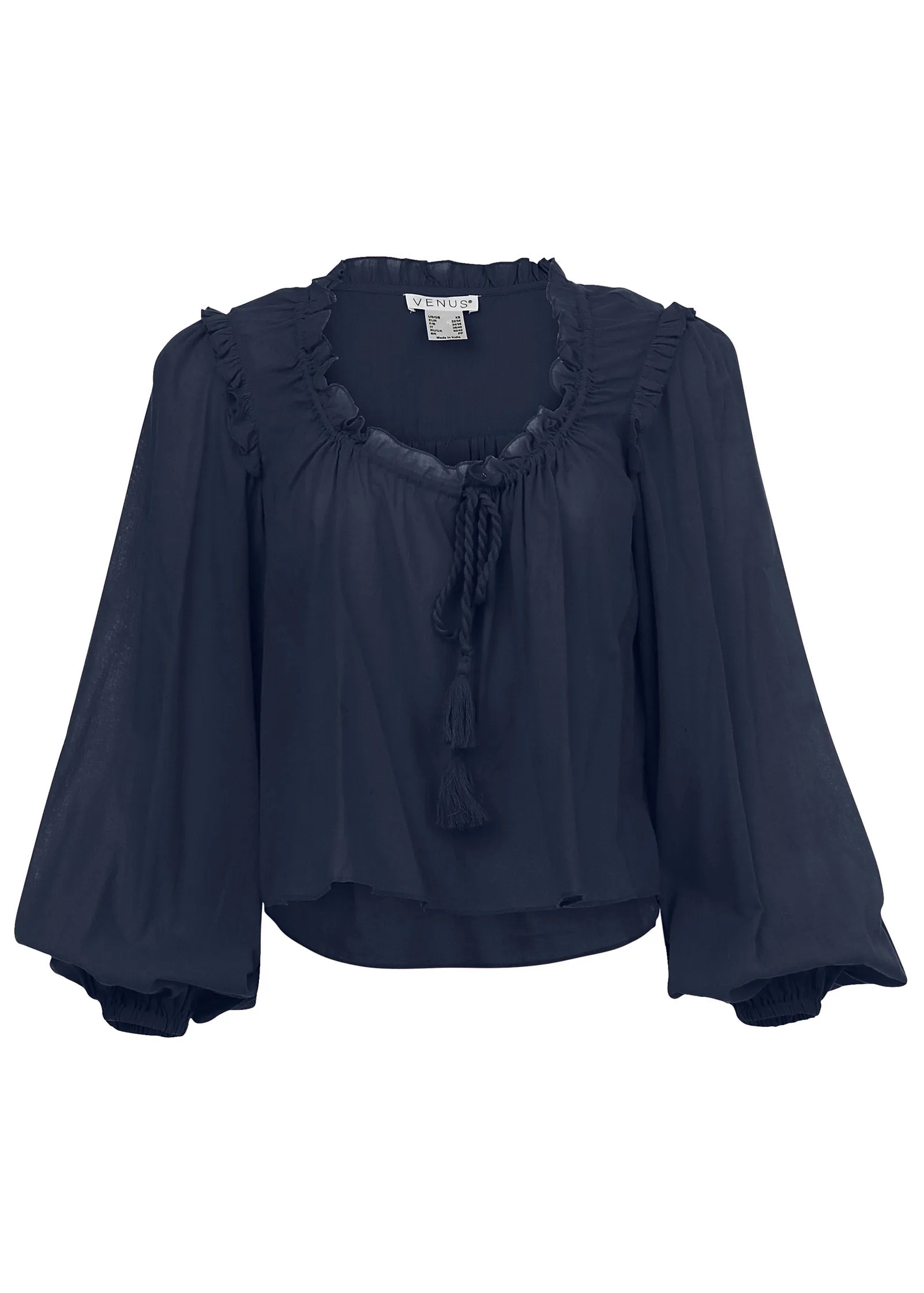 Tassel Long Sleeve Top - Navy