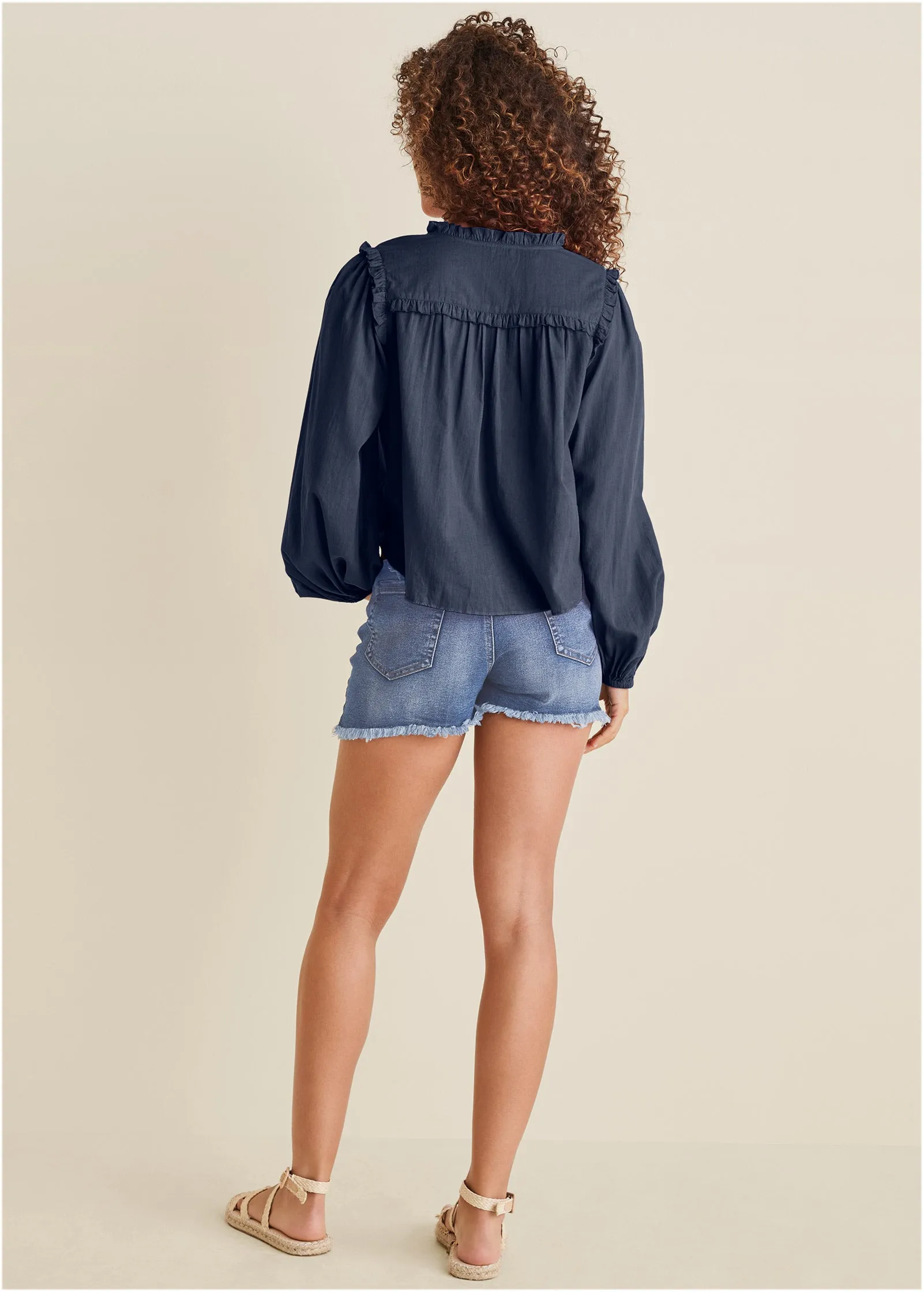 Tassel Long Sleeve Top - Navy