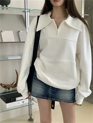 Territory  White Sweatshirts Women Lapel All Match Loose Minimalist Autumn Office Lady High Street Full Sleeve Chic New