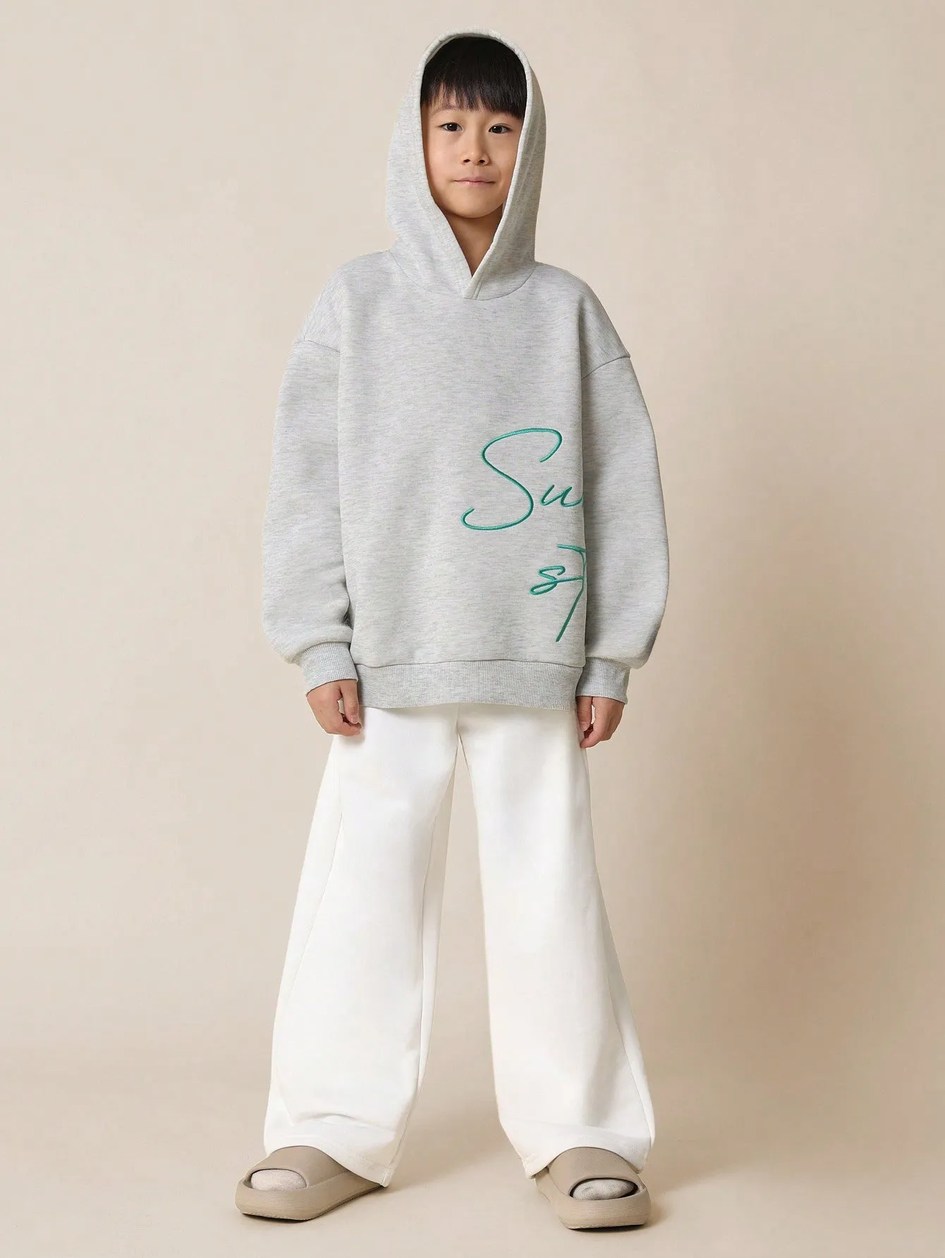Tween Boys Regular Fit Overhead Essential Hoodie With Large Embroidery