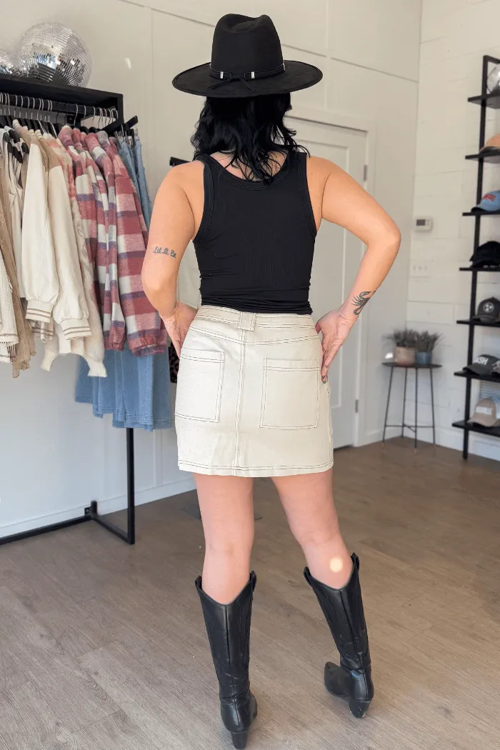Utility Pocket Mini Skirt in Oat
