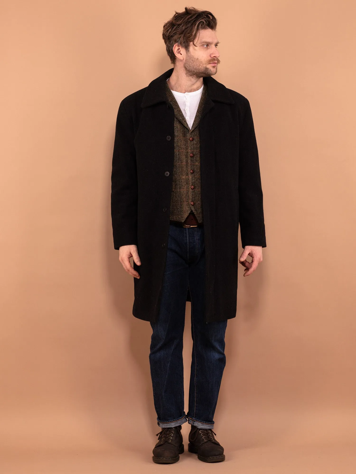 Vintage 00's Men Wool and Cashmere Blend Coat in Black