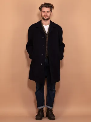 Vintage 70's Men Minimalist Wool Coat in Navy Blue