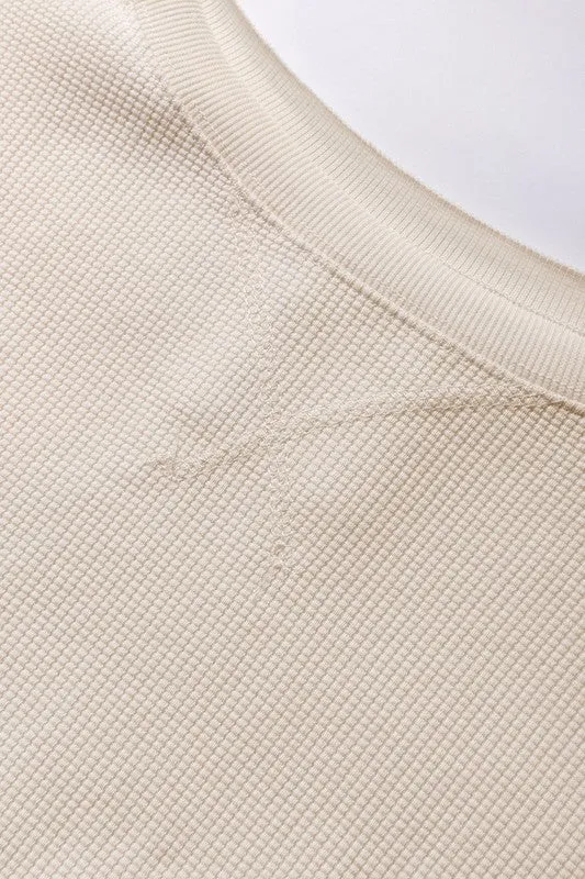 Waffle Knit Bishop Sleeve Oversized Sweatshirt