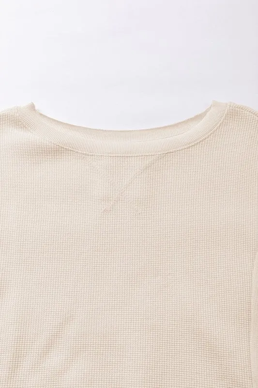 Waffle Knit Bishop Sleeve Oversized Sweatshirt