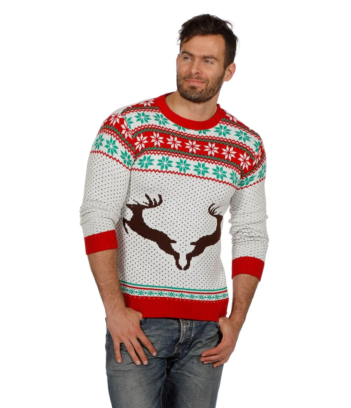 Weihnachtspulli Springende Rentiere Gemustert Unisex
