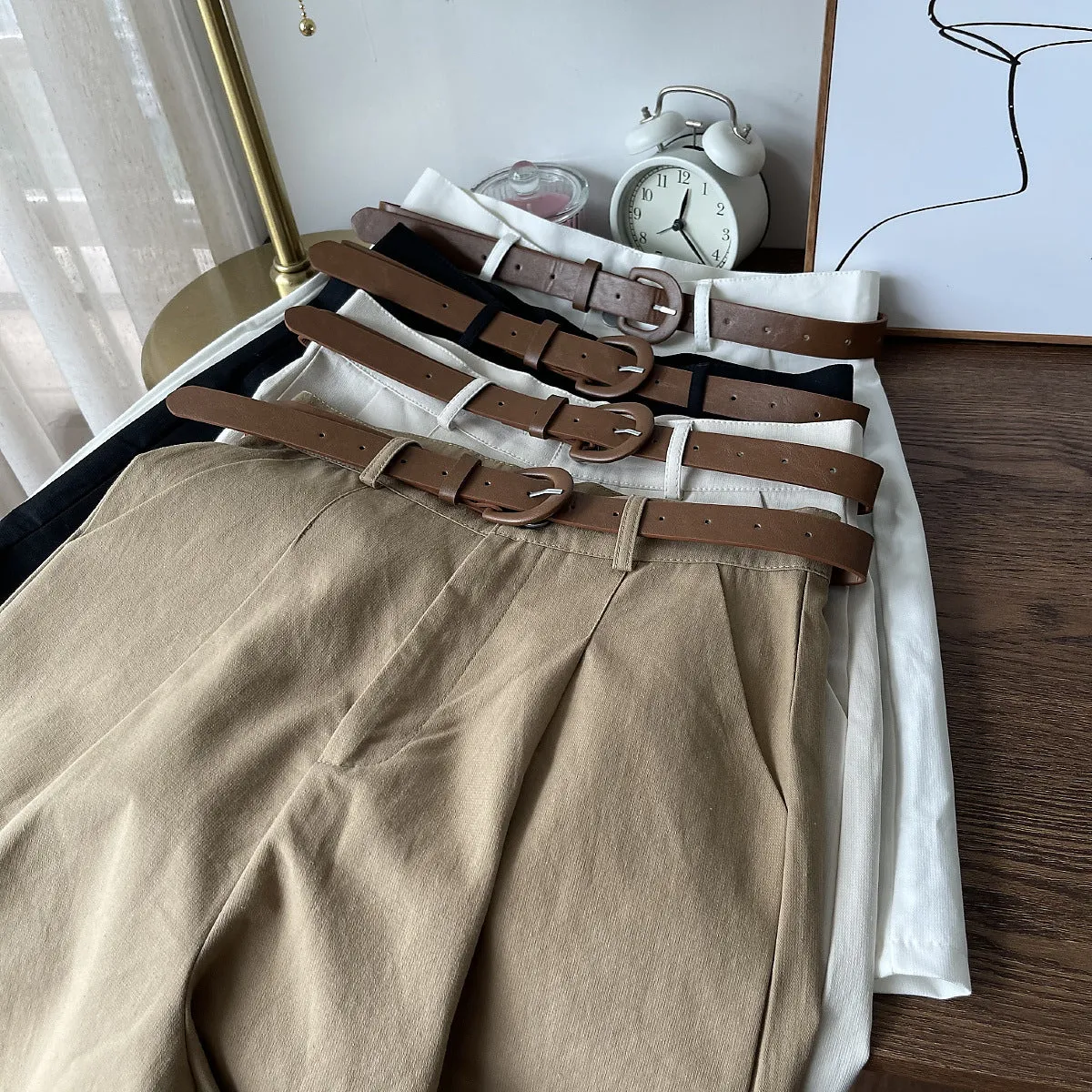 Wide Leg Shorts Women Petite Slim Look All-Matching High Waist Casual Pants Loose Bermuda Shorts