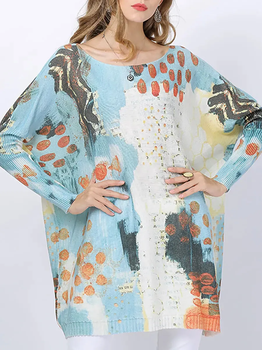Women Print Pullover Knitted Long Sweater