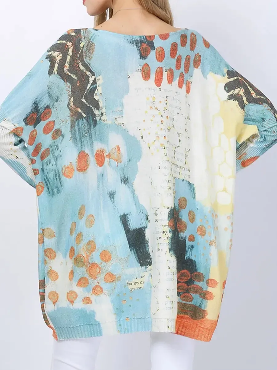 Women Print Pullover Knitted Long Sweater