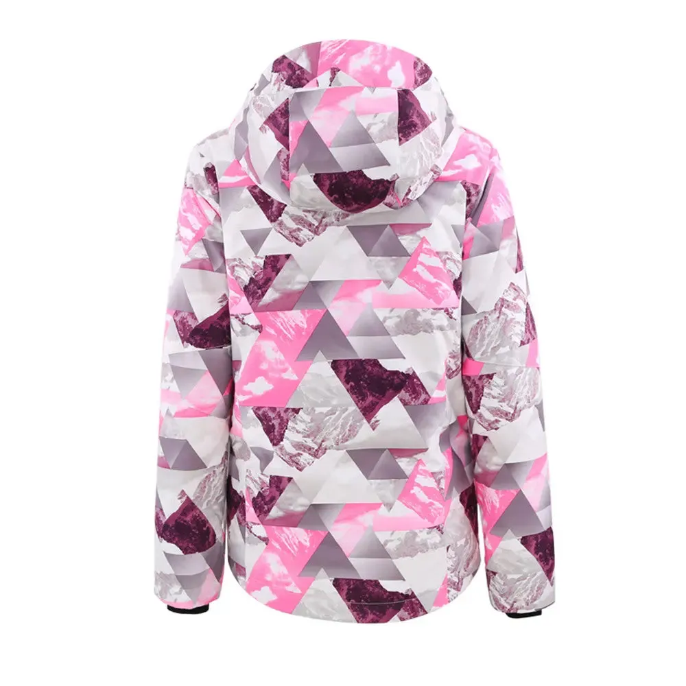 Women's Printed Zipper Button Ski Jacket & Bibs Pants